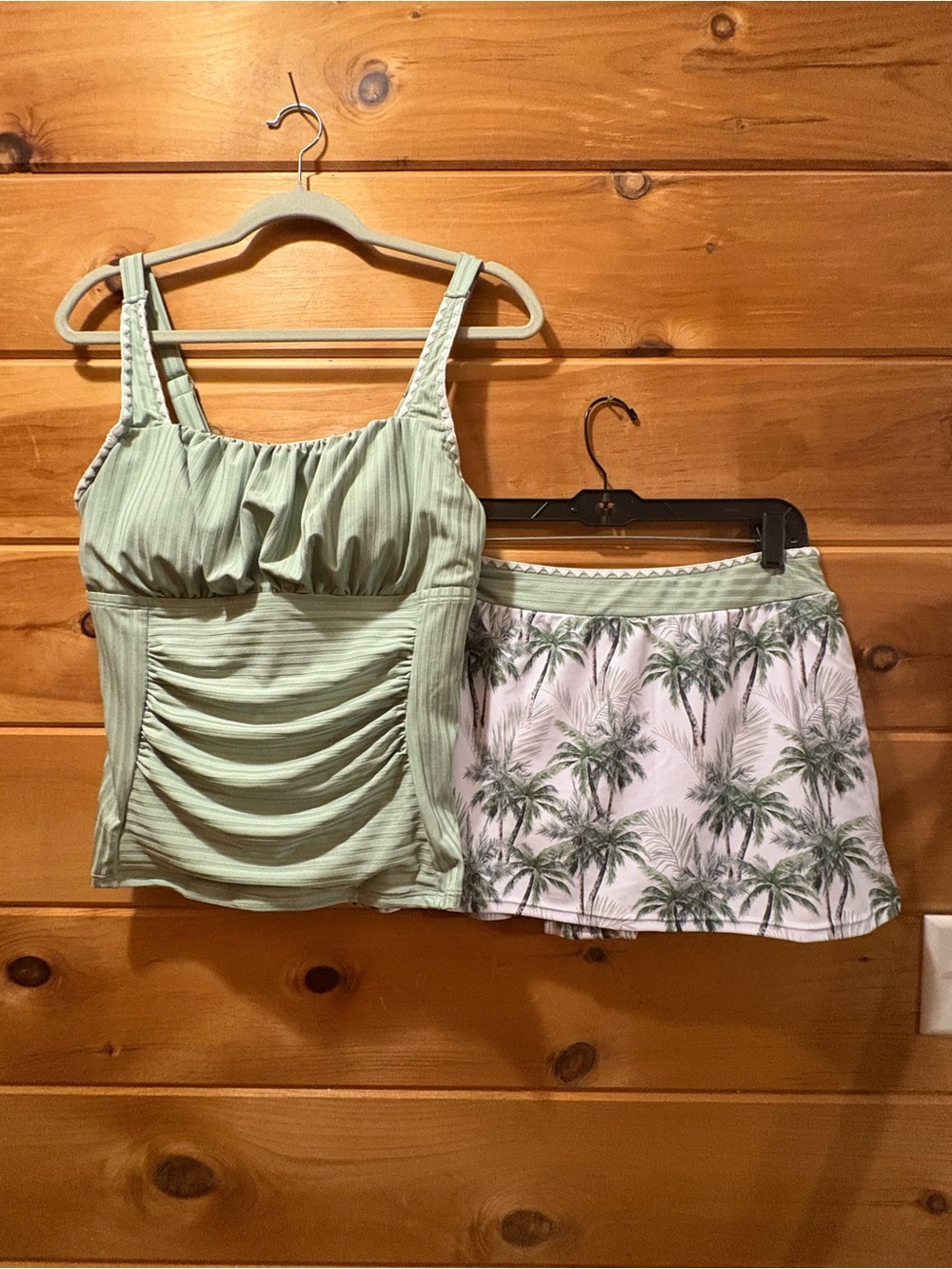 Modlily Wrap Mid Waisted Tropical Plants Print Sage Green Tankini Set size L NWT - Picture 3 of 16